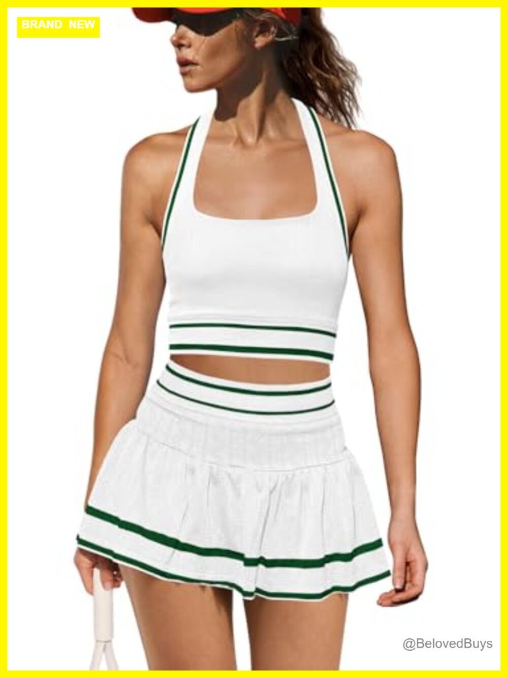 Women's 2 Piece Seamless Workout Set Crop Tank Mini Skort Built-in Shorts
